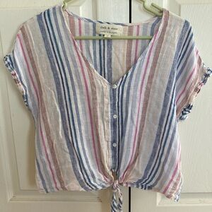 Cloth & Stone Women's Striped Button-Down Top - Blue, Pink, White